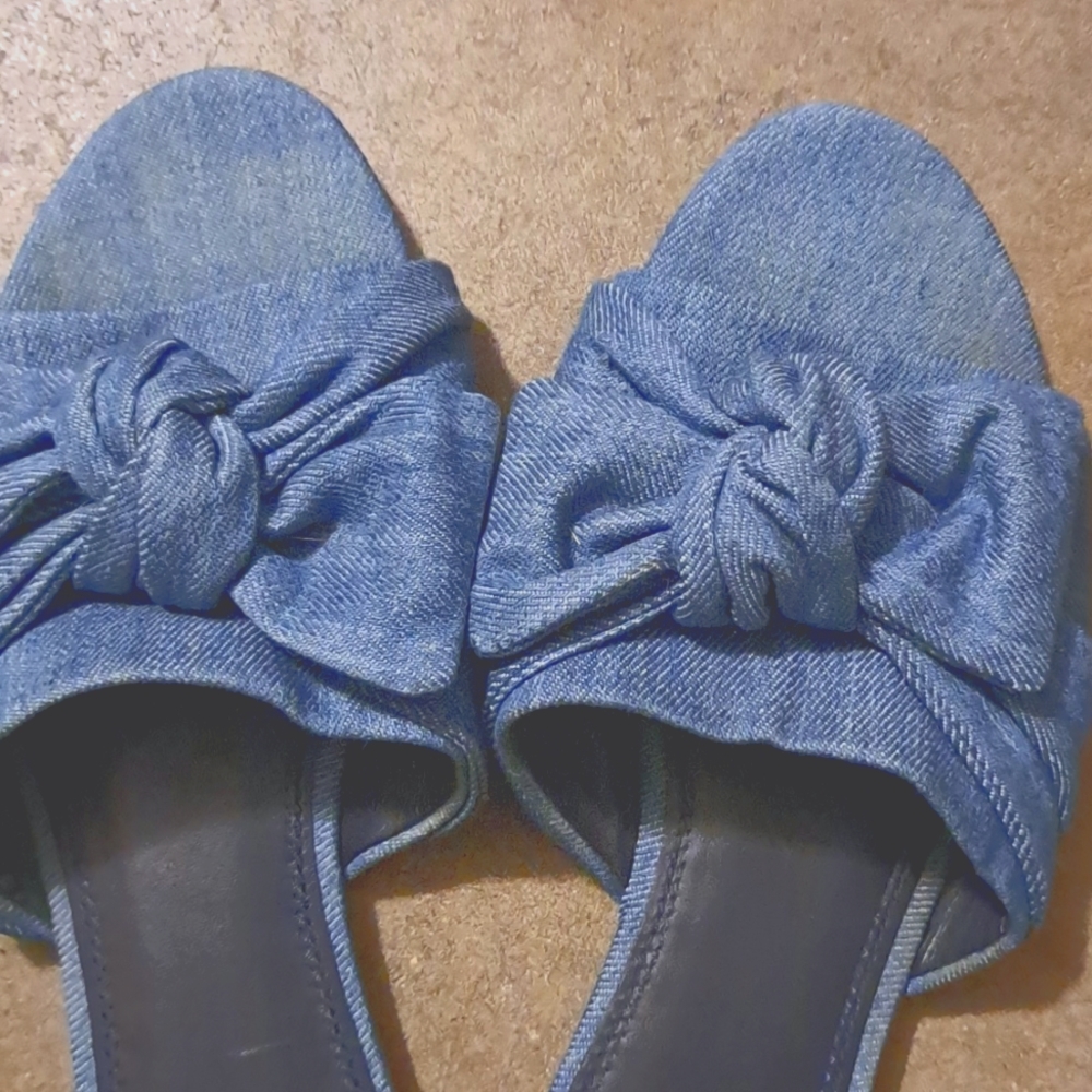 Tory Burch New Annabelle bow slide denim shoe 7 size